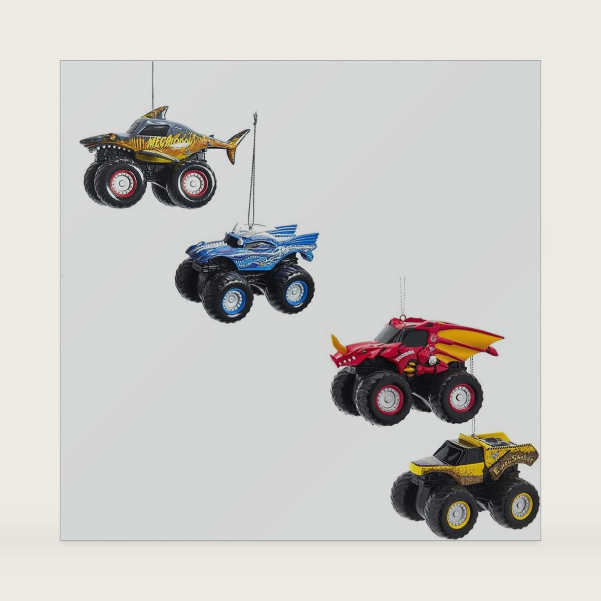 2.25-Inch Monster Jam Blow Mold Ornament, 4 Piece Set