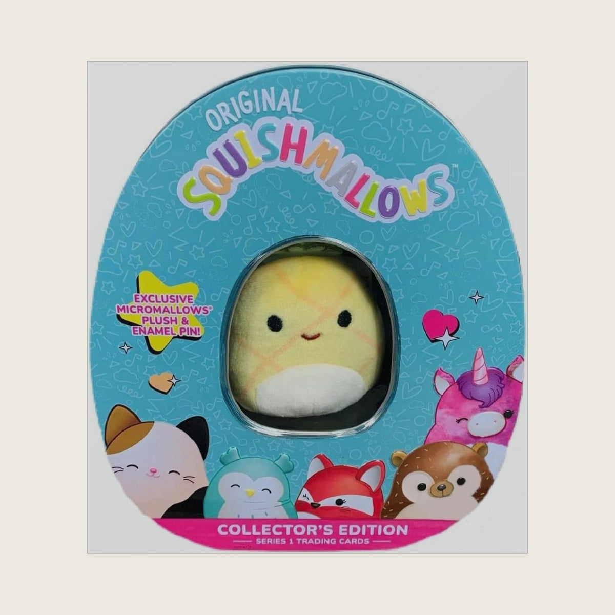 Official Kellytoy Collector's Tin Set with Micromallow Exclusive Pin and Trading Cads Choose Your Favorite or Collect Them All (Maui The Pineapple)