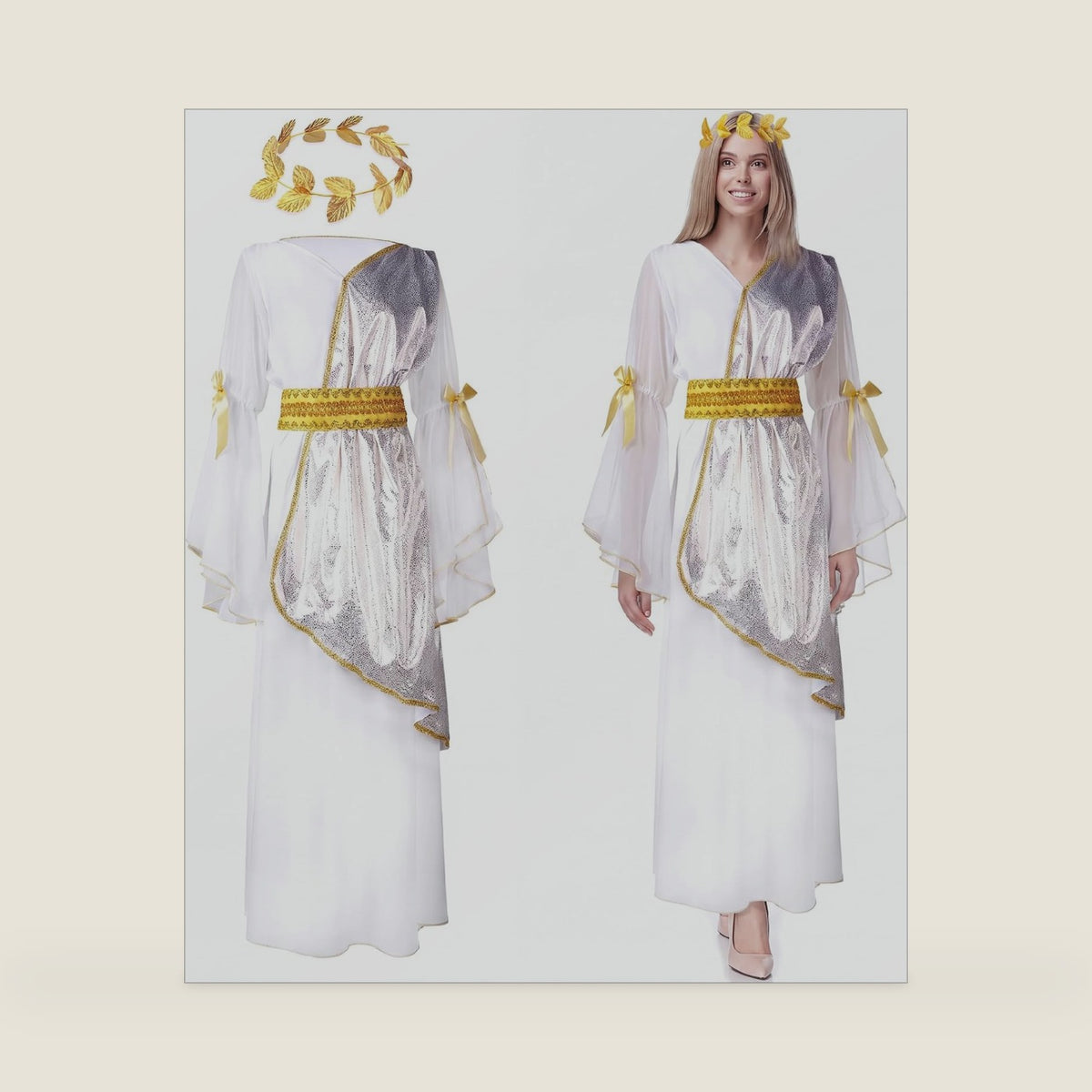 Geyoga 2 Pcs Greek Goddess Costume Toga Costume Women Halloween Greek Dress with Roman Crown Leaf Wreath