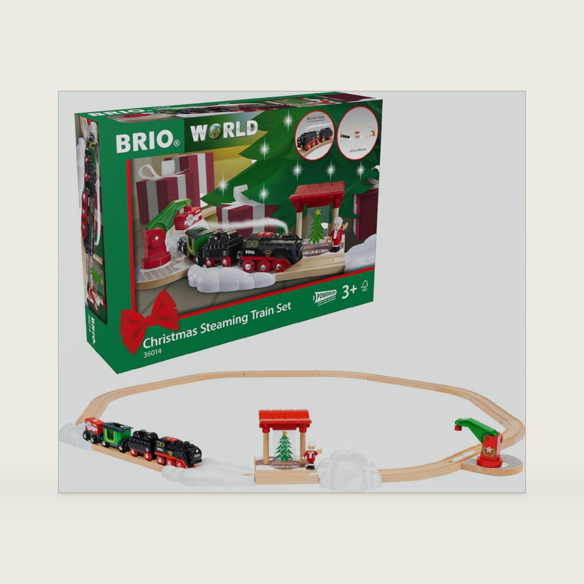 BRIO World - Christmas Steaming Train - Battery-Operated Train - 27-Pc Motorized Steam Engine for Wooden Track with Lights and Kid-Friendly Steam - Interactive Play with Forward/Reverse - for Kids 3+