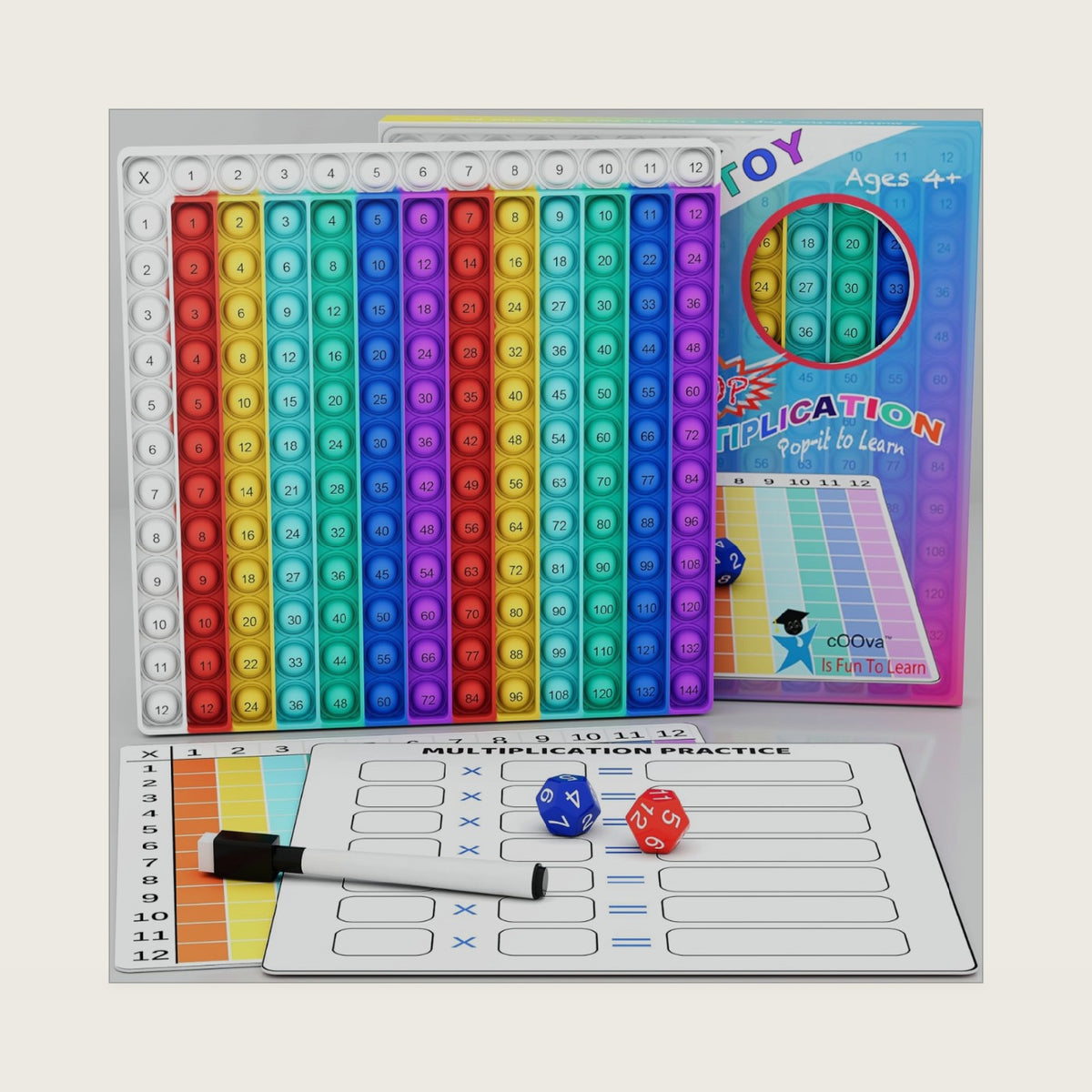 COOVA Multiplication Chart Pop It - Multiplication Game Board, 12x12 Times Table Math Game Board for Kids Learning, Educational Multiplication Machine Toy