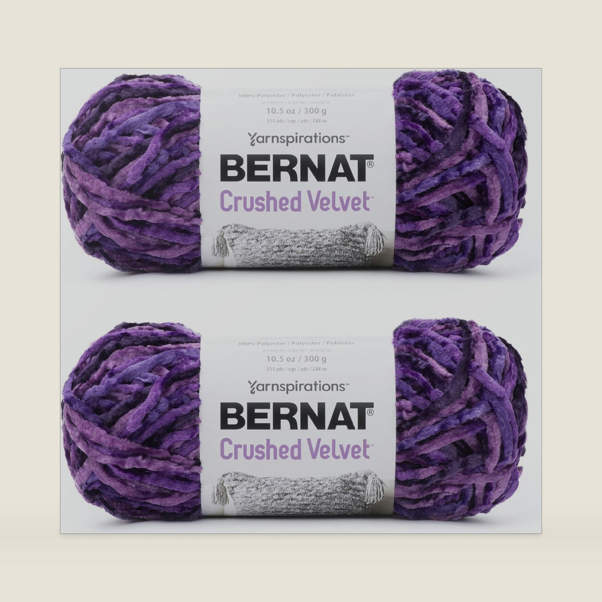 Bernat Crushed Velvet Soft Knitting Crochet Yarn, Potent Purple, 2-Pack