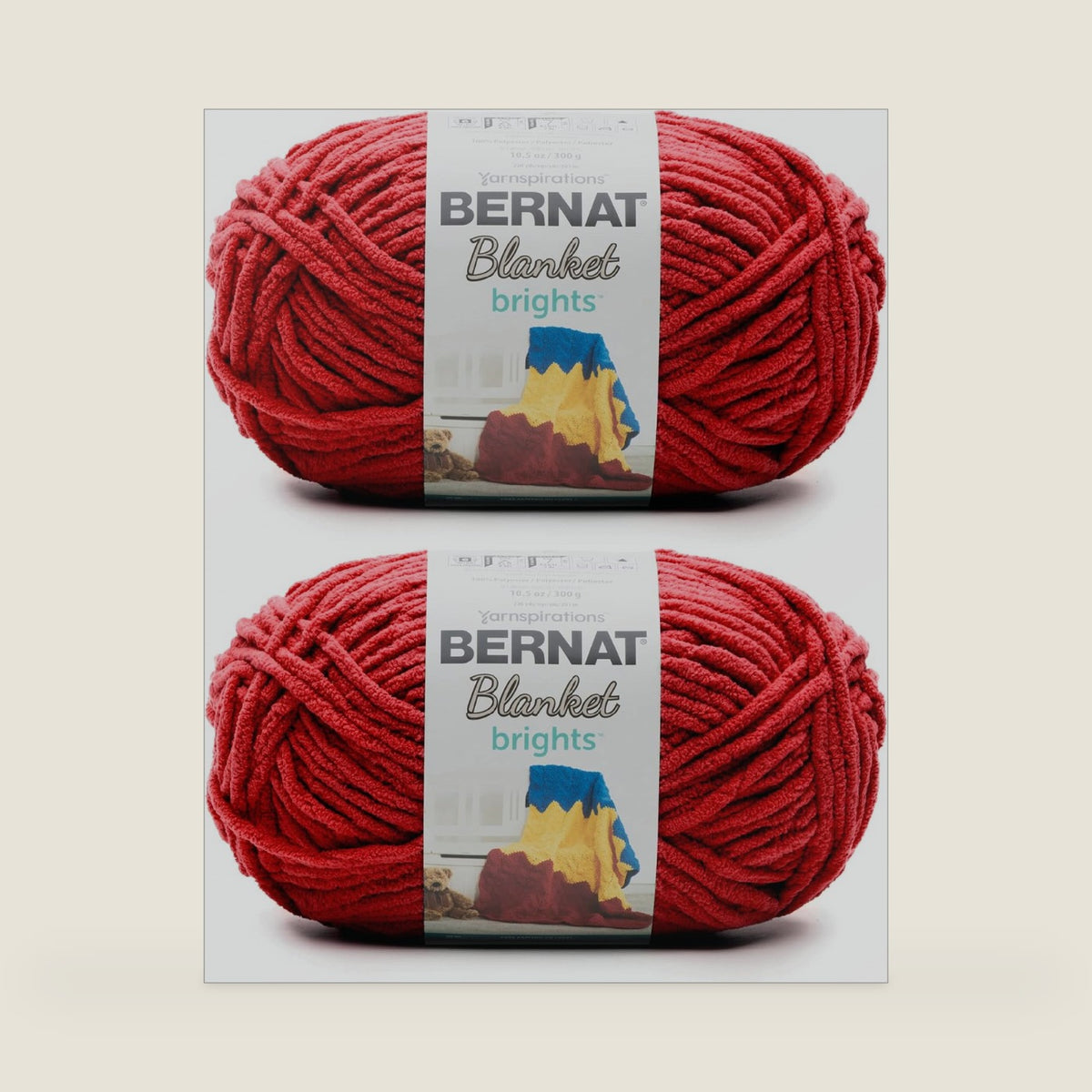 Bernat Blanket Brights Chenille Crochet Yarn, Race Car Red, 2-Pack