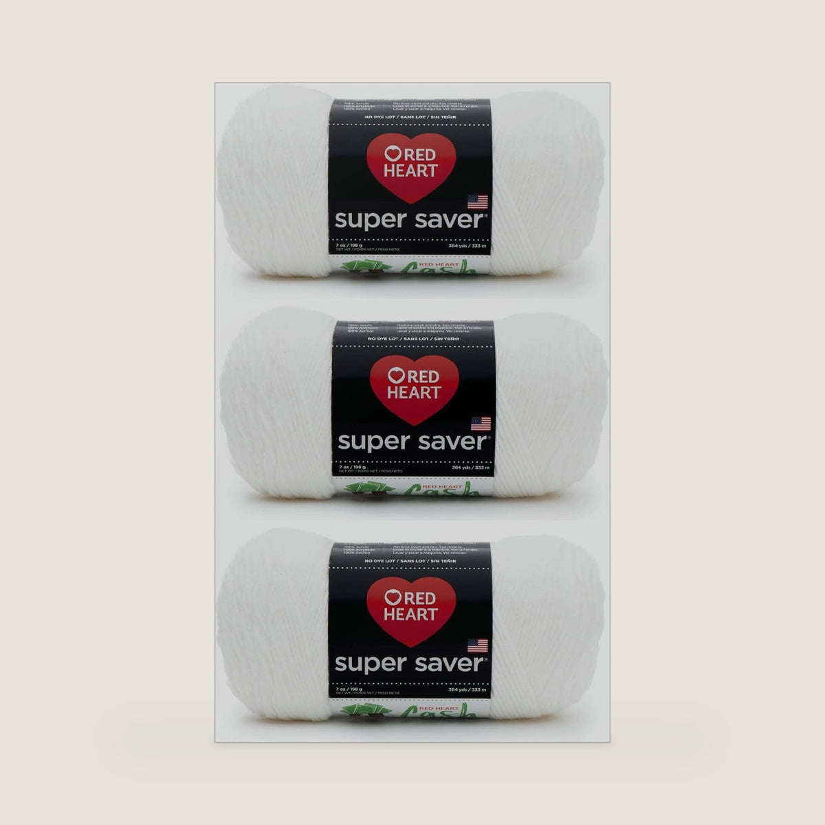 RED HEART Super Saver 3-Pack yarn, WHITE 3 Pack
