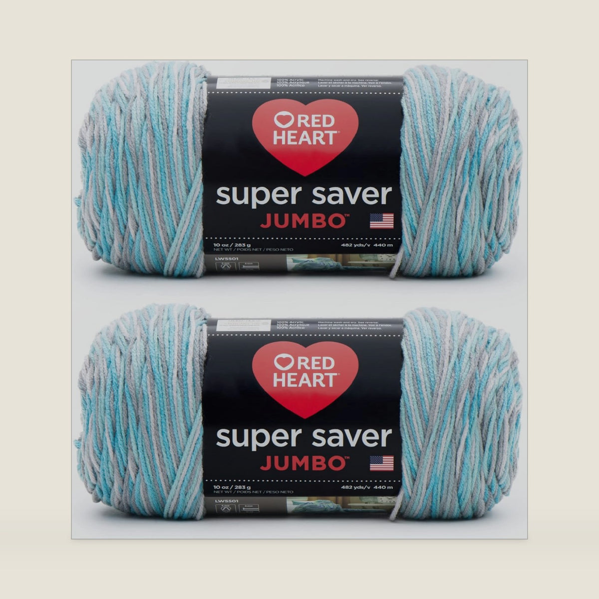 Red Heart Super Saver Jumbo Yarn for Crocheting, Icelandic, 2-Pack