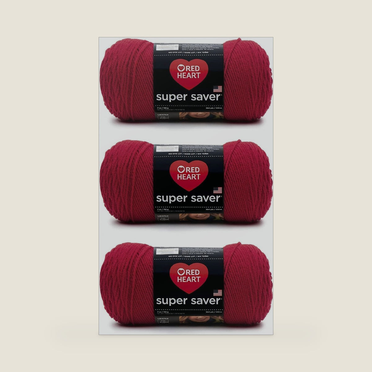 RED HEART Super Saver 3-Pack yarn, CHERRY RED 3 Pack