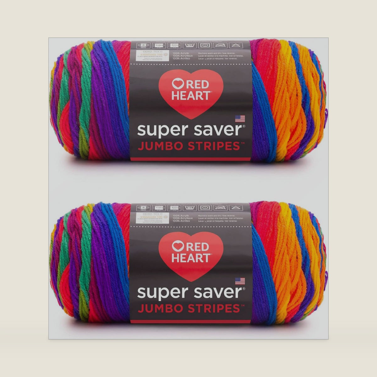 Red Heart Super Saver Jumbo Yarn for Crocheting, Favorite Stripe, 2-Pack