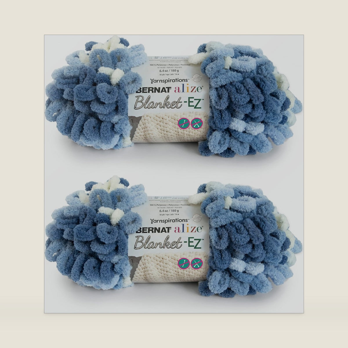 Bernat Alize Blanket-EZ Chunky Yarn for Hand Knitting, Denim Blues 2-Pack