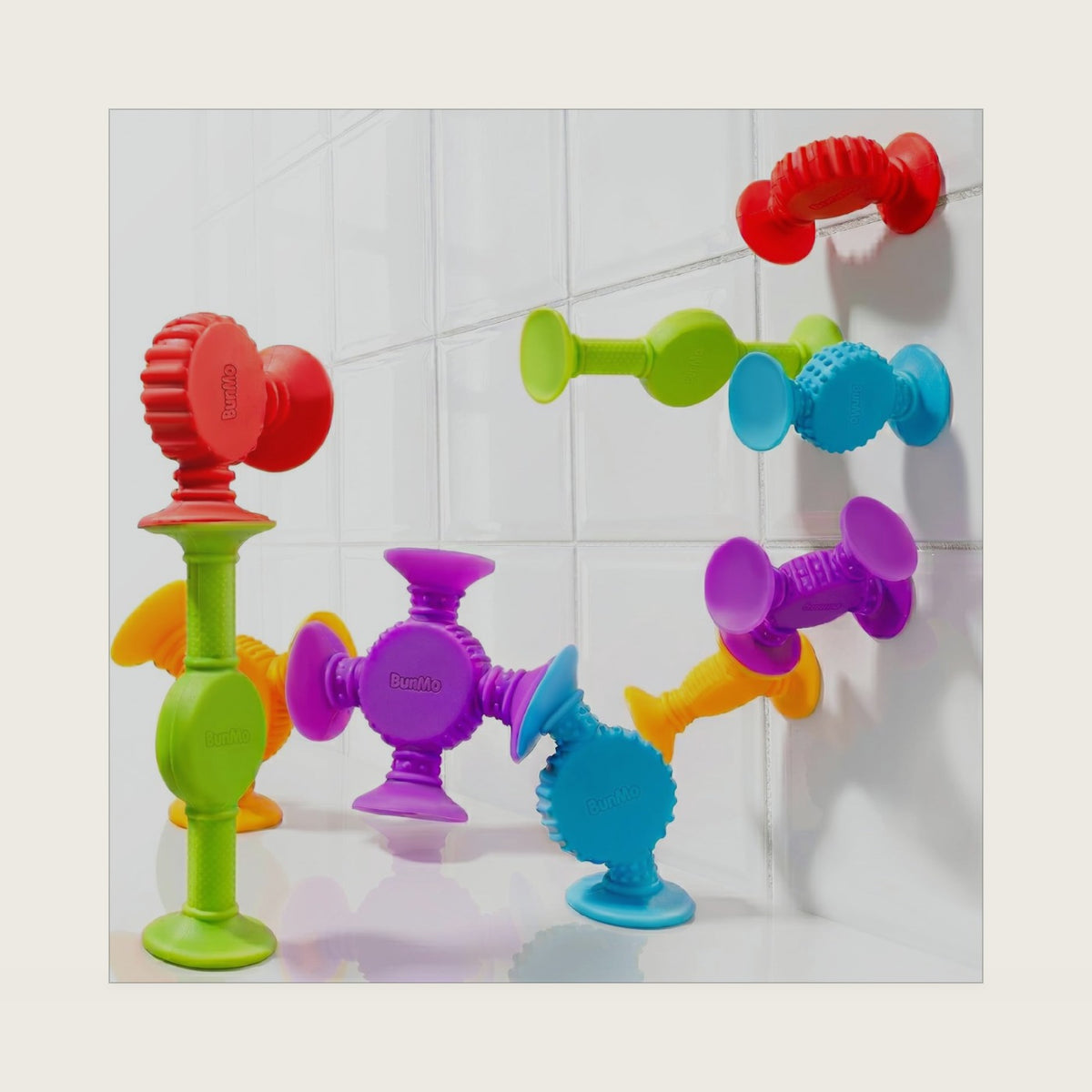 BUNMO Bath Toys Suction - Connect, Build, Create - Bath Toys for Kids Ages 3+ - Hours of Fun & Creativity - Fine Motor Skills - Stimulating Sensory Toys - Non-Mouthable Toy - Textured 10 Pack