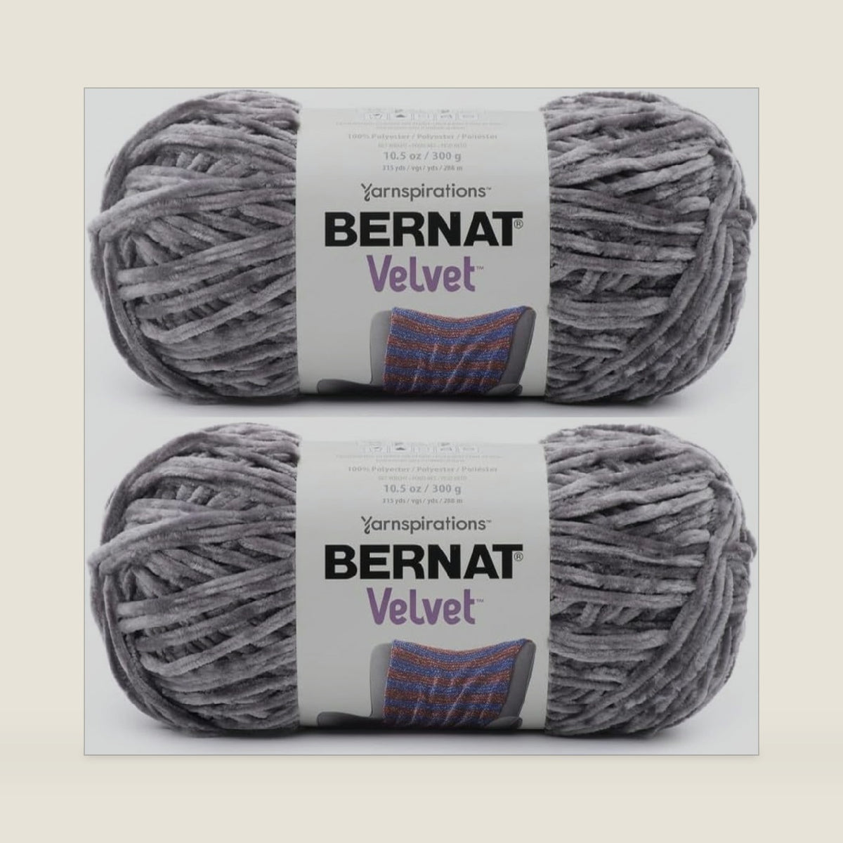 Bernat Velvet Soft Yarn for Crocheting, Vapor Gray, 2-Pack