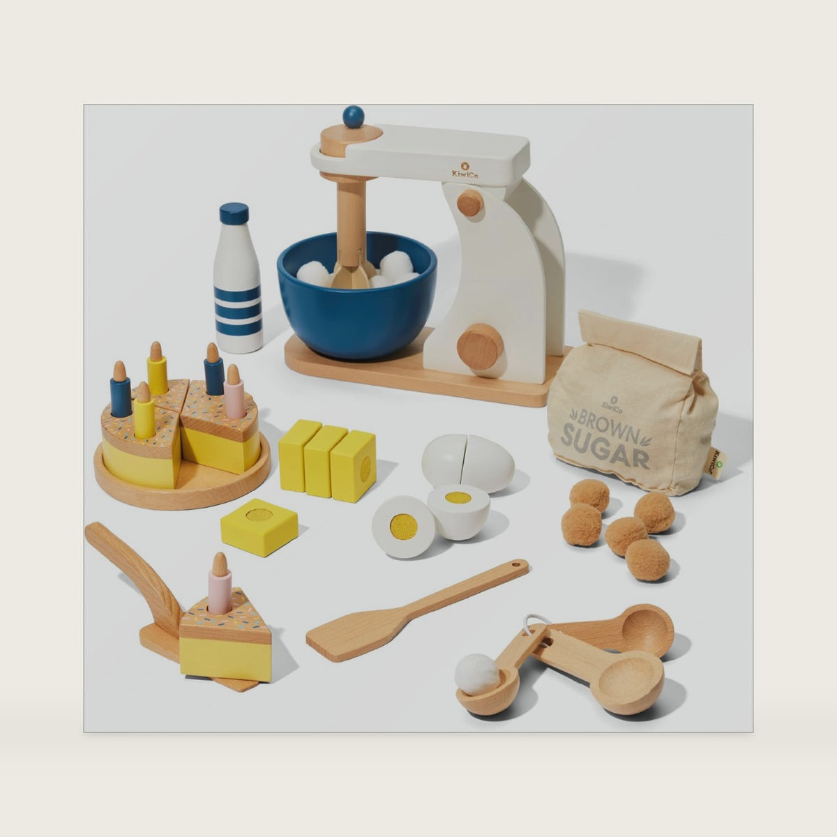 KiwiCo Bake-a-Cake Stand Mixer | Wooden Play Kitchen Set Ages 3+