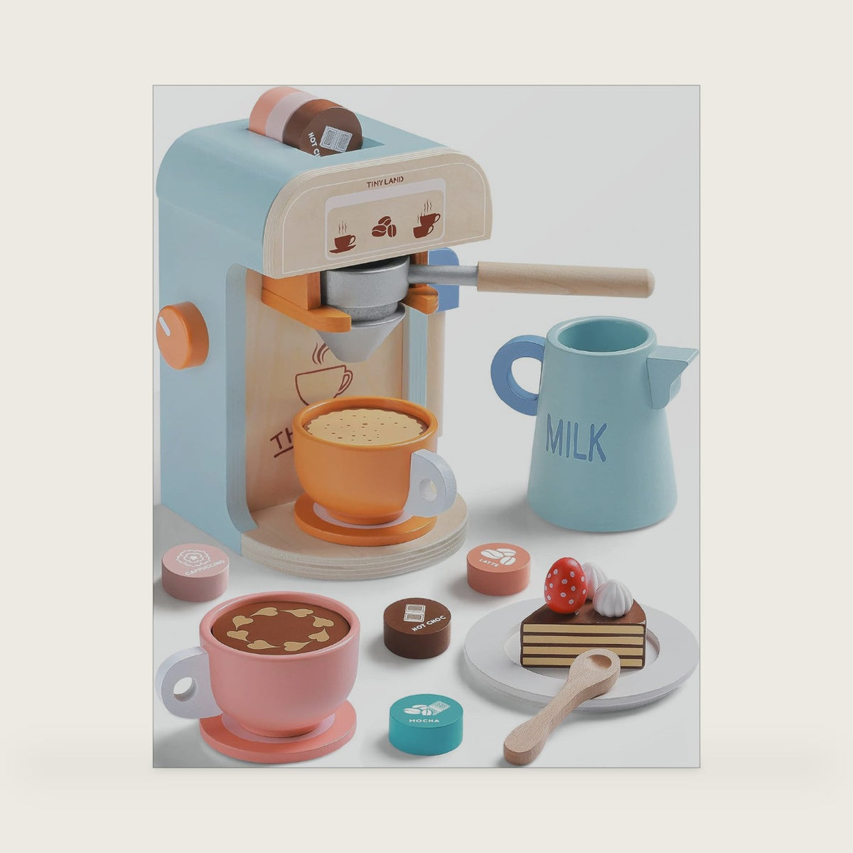 Tiny Land 17Pcs Kids Coffee Maker, Wooden Kitchen Toys