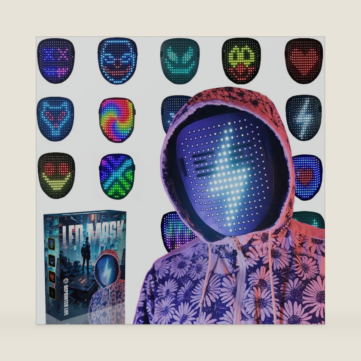 Depointer Life LED Mask Face-Transforming Light up Mask Cool Gifts for Boys