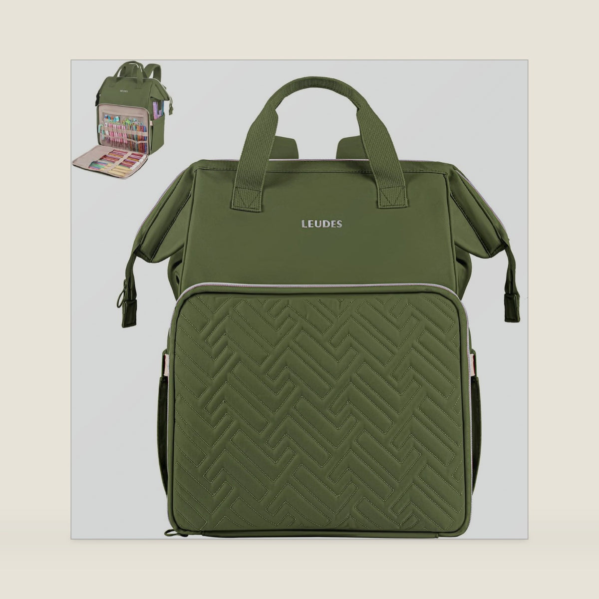 Leudes Knitting Bag Backpack,Yarn Storage Organizer Large Crochet Bag Tote Christmas Gift Yarn Holder Case for Carrying Projects,Knitting Needles (Army Green)