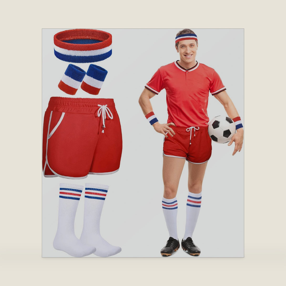 6 Pcs Halloween 80s Costume for Men Shorts Headband Socks