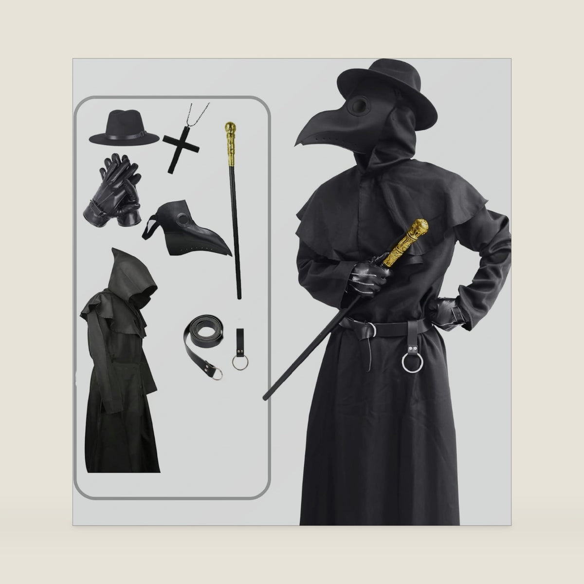 ATTBEA Halloween Costume Compatible for Plague Doctors with Bird Beak Mask