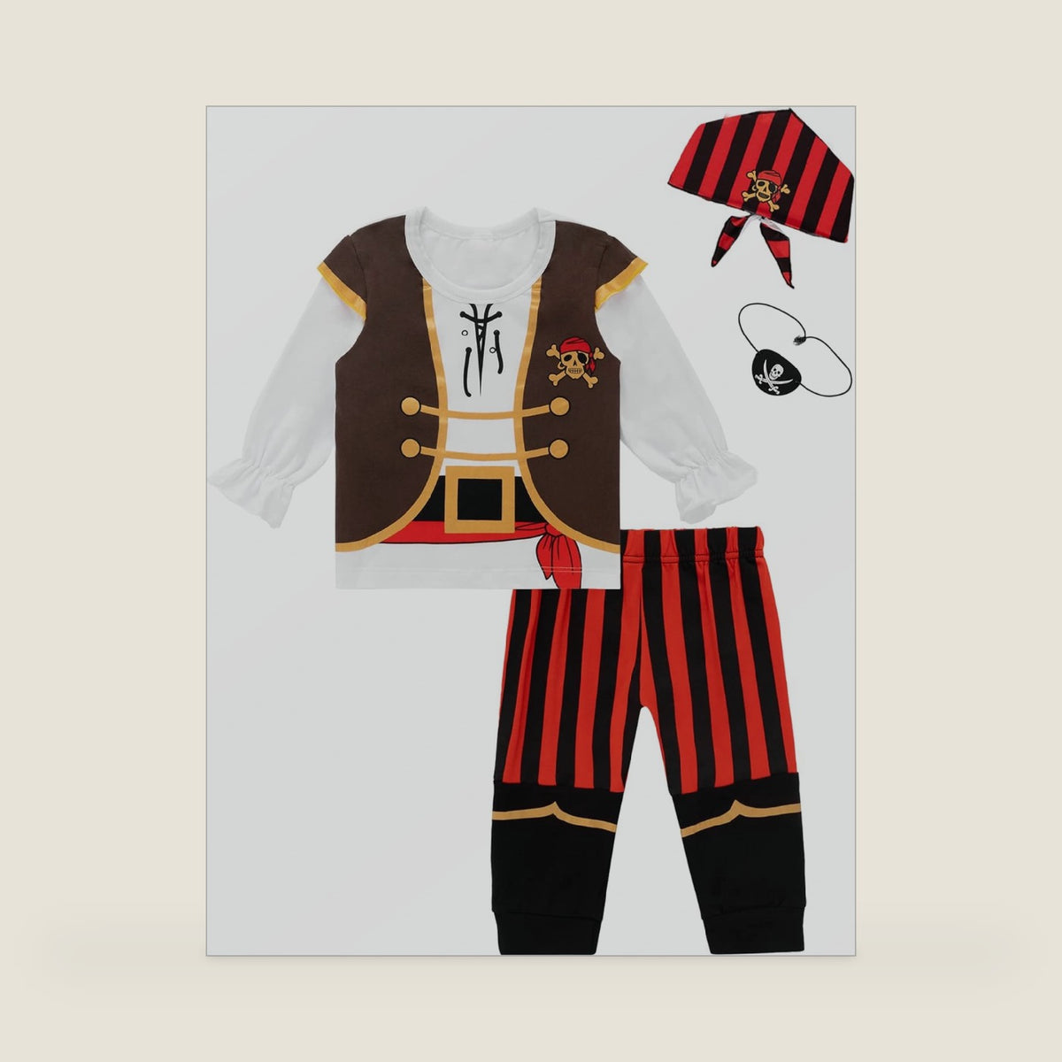 Auggle Toddler Baby Boy Outfits Pirate Set for Children Halloween Costume Kid Long Sleeve with Head Scarf