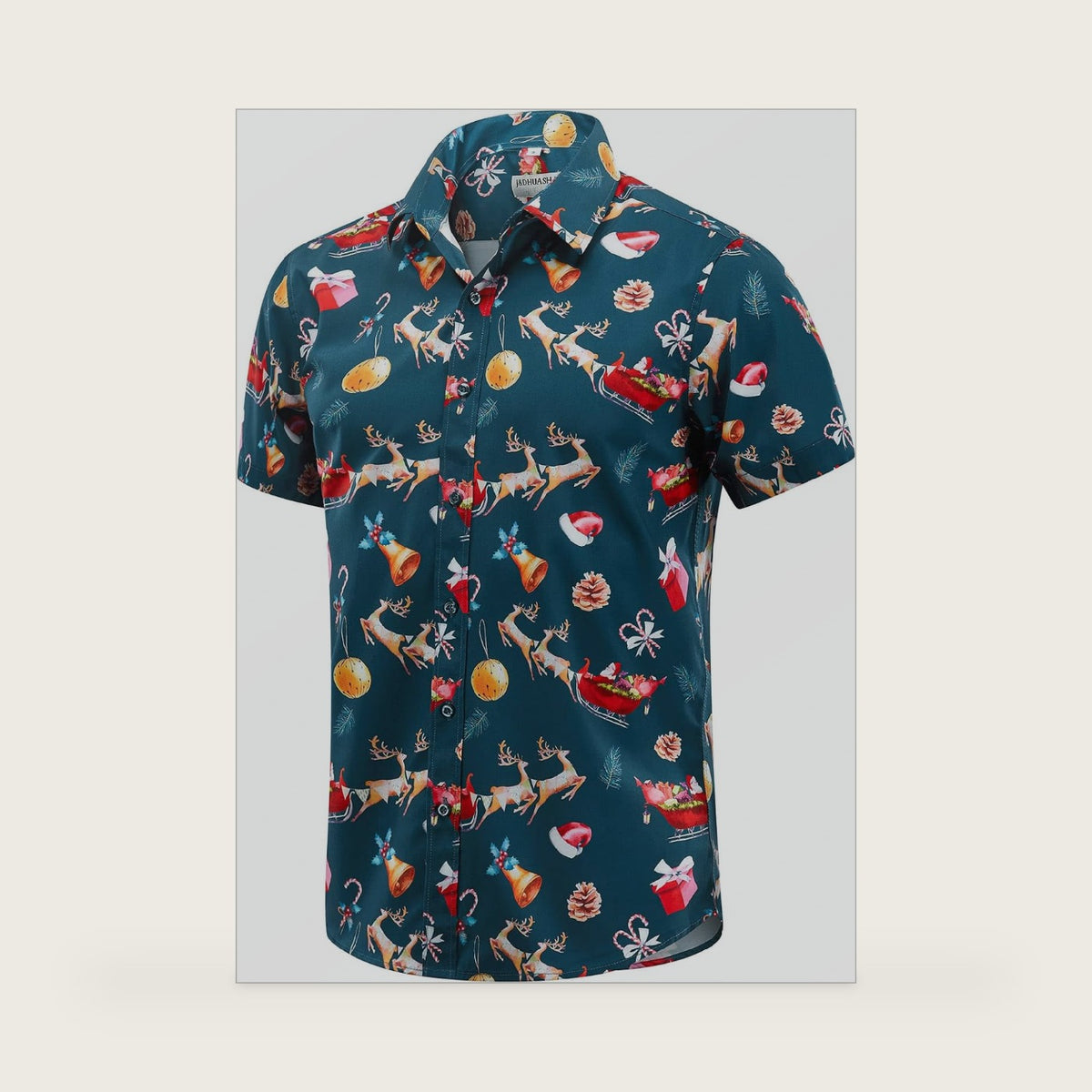 J&DHUASHA Christmas Hawaiian Shirt for Men Short Sleeve Button Down Santa Vacation Dress Shirts