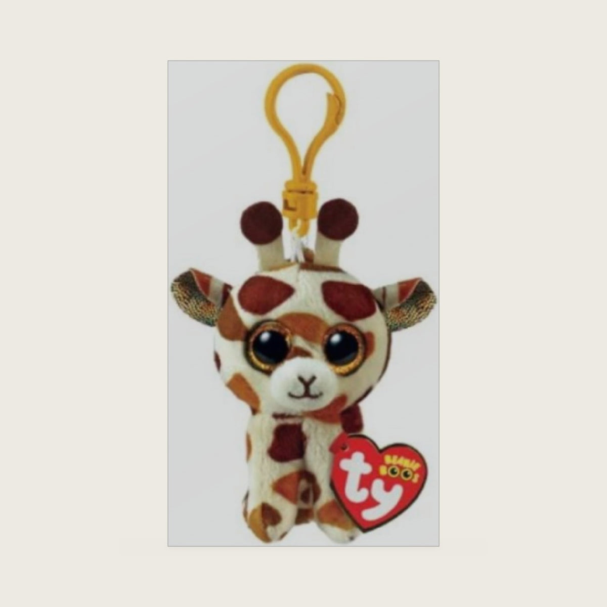 35257 Plush Key Ring - Beanie Boos Clips - Giraffe - Stilts - Brown and White - With Glitter Eyes - The Plush with Big Sparkling Eyes - 12 cm - 35257