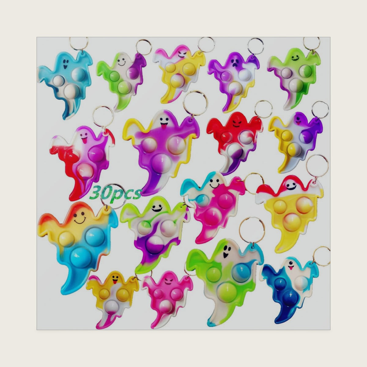 30 Packs Tie Dye Ghost Pop Keychain halloween Kids gifts