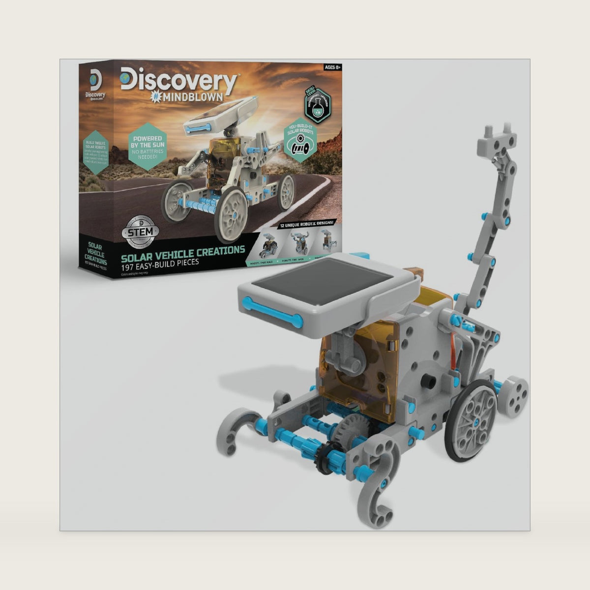 Discovery™ STEM 12-in-1 Solar Robot Creation 197-Piece Kit with Working Solar Powered Motorized Engine and Gears, Construction Engineering Set for Ages 8 and Up