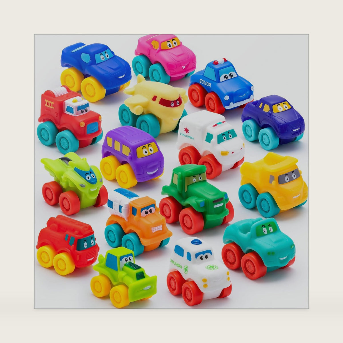 JOYIN Cartoon Cars, Soft Rubber Toy Car Set, Mini Vehicles, Bath Toy Car for Kids, Christmas Great Gift for Boys and Girls, Summer Beach and Pool Activity, Party Favors for Kids