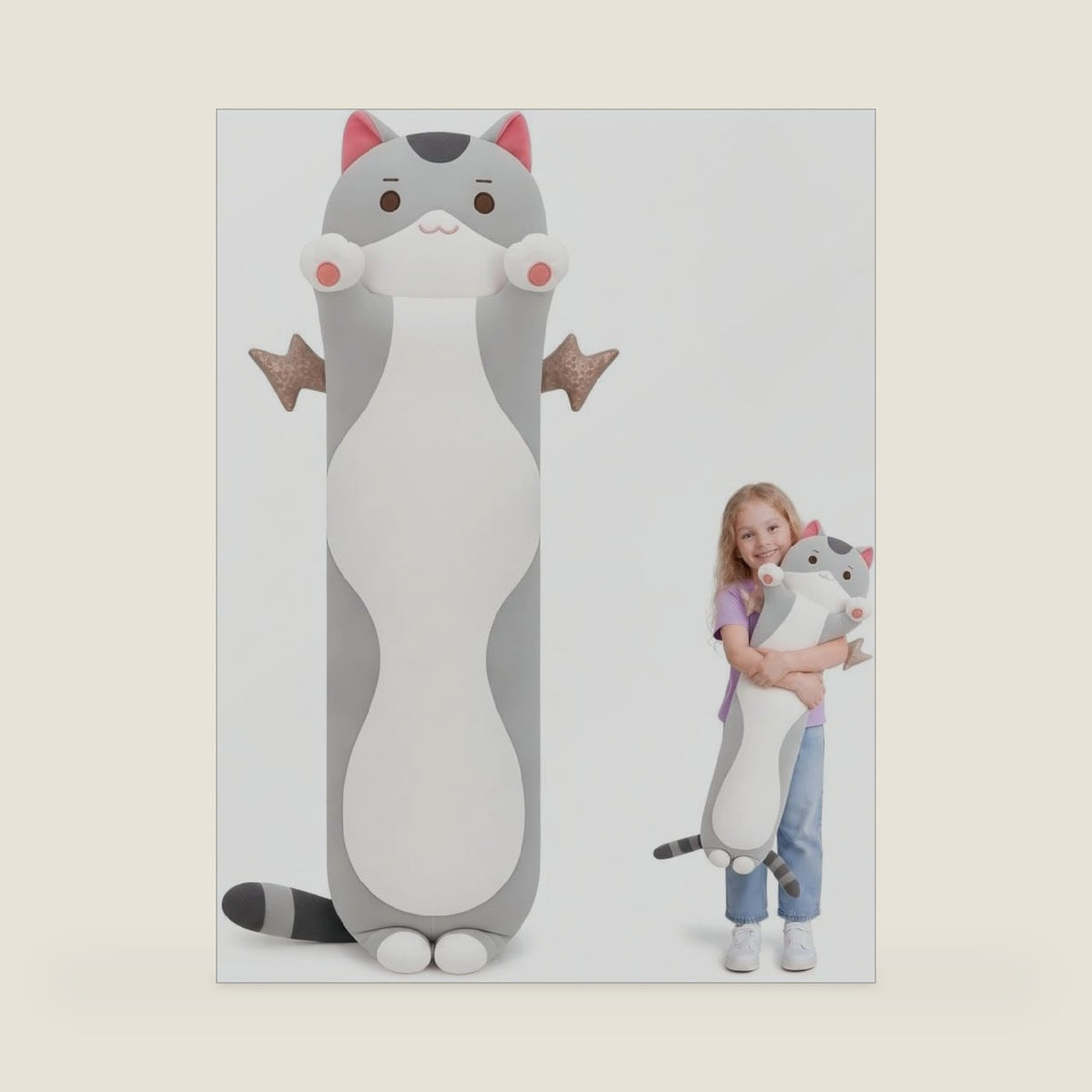 Mewaii Grey Cat Body Pillow Long Cat Plush 20 in, Extra Filling Soft Cute