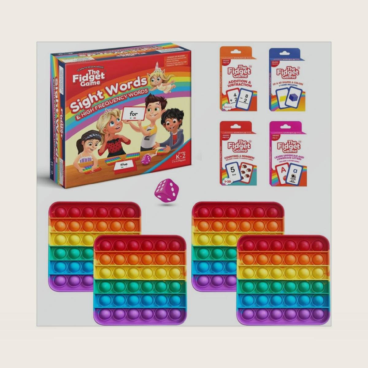 The Fidget Game Kindergarten Learning Bundle, Flashcards & Pop Fidget Toys
