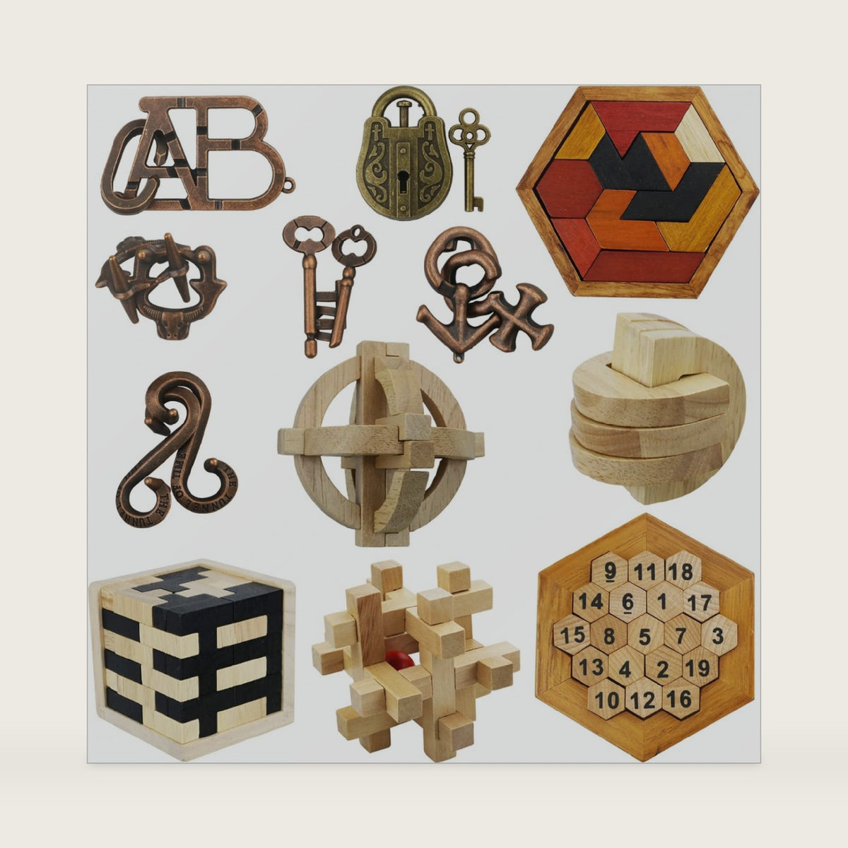 Arlai 12 pcs Wooden Brain Teaser Puzzle & Metal 3D Unlock Interlocking
