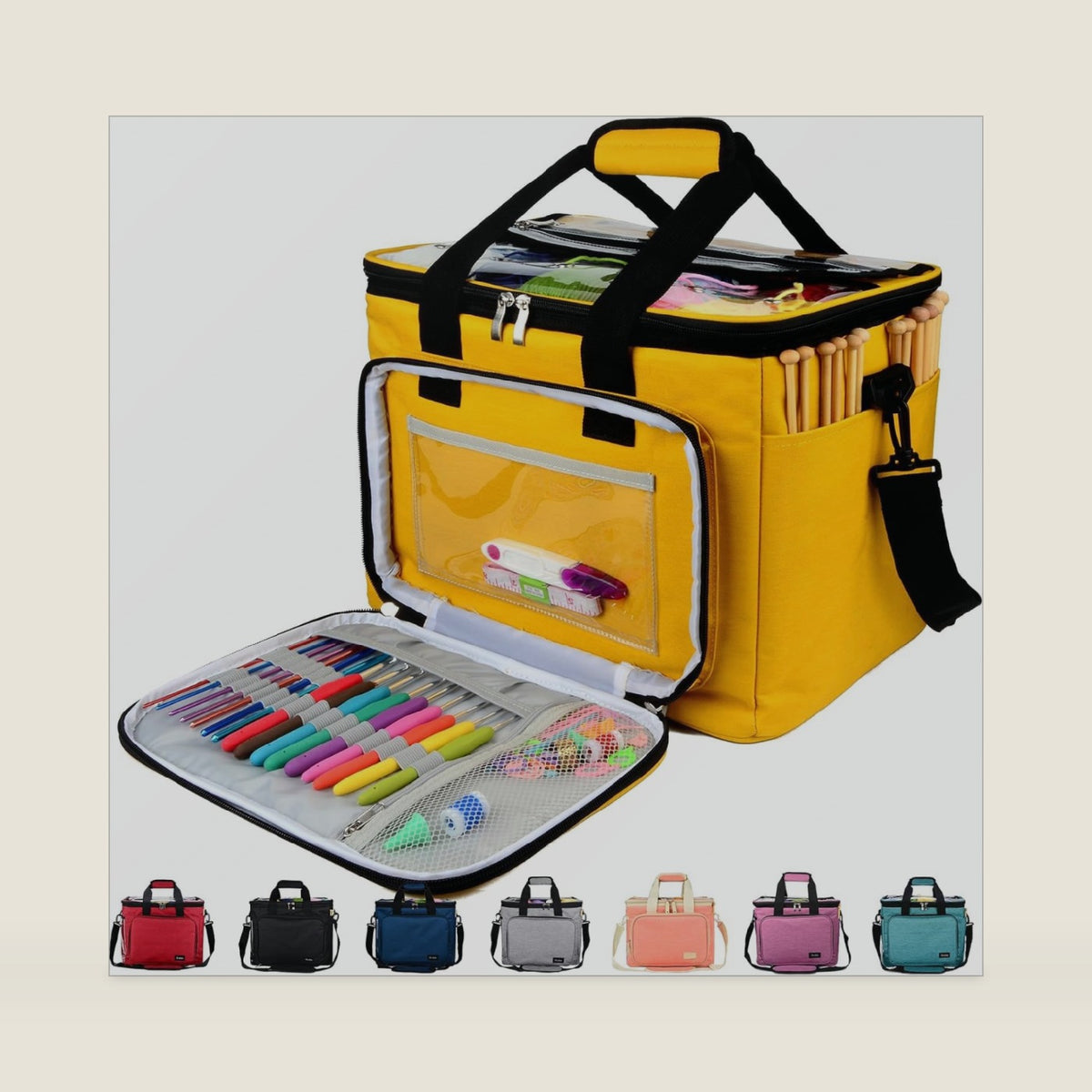 Hoshin Knitting Bag for Yarn Storage, High Capacity Yarn Totes Organizer with Inner Divider Portable for Carrying Project, Knitting Needles(up to 14”), Crochet Hooks, Skeins of Yarn (Yellow)