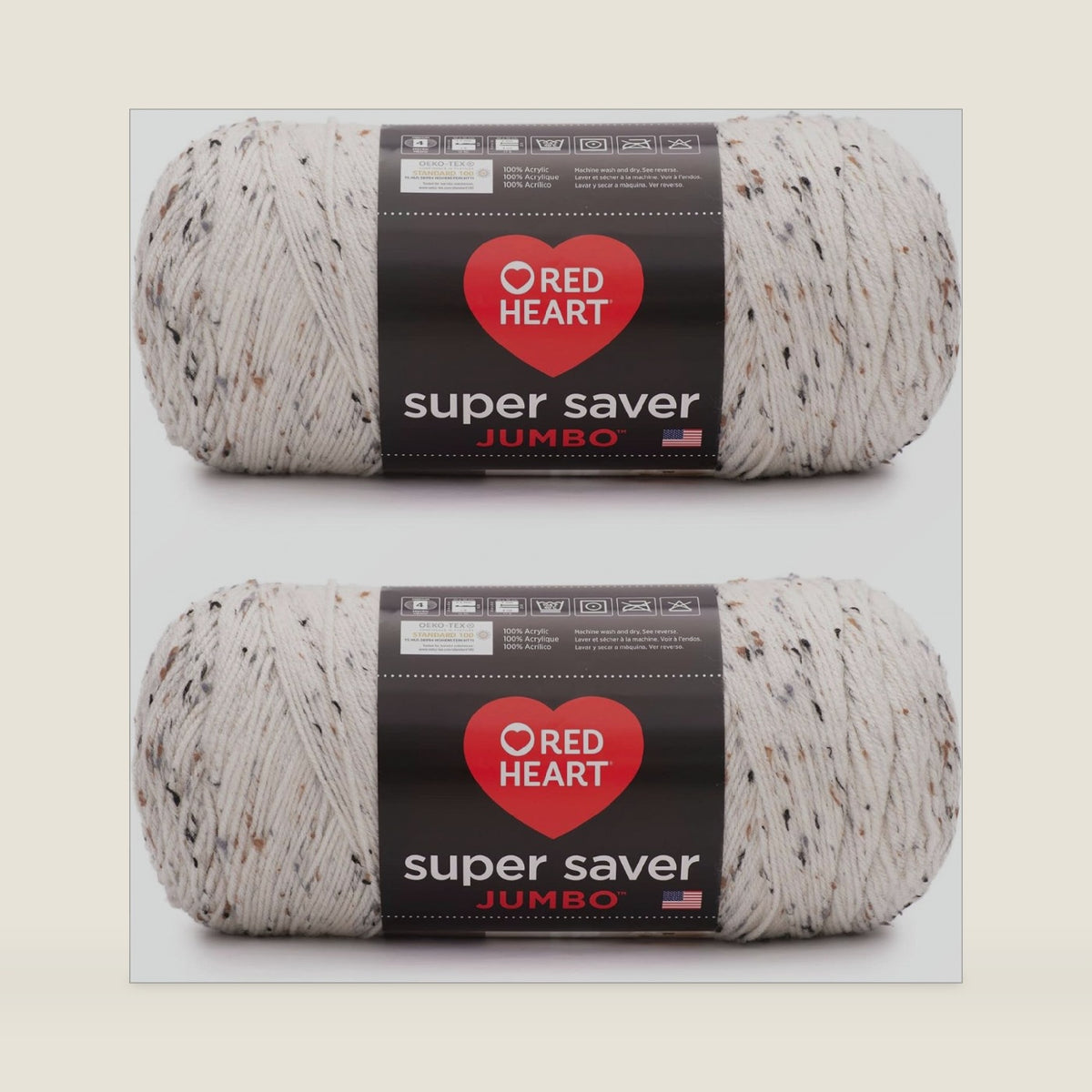 Red Heart Super Saver Jumbo Aran Fleck Yarn - 2 Pack of 10oz/283g - Acrylic - 4 Medium (Worsted) - 482 Yards - Knitting/Crochet