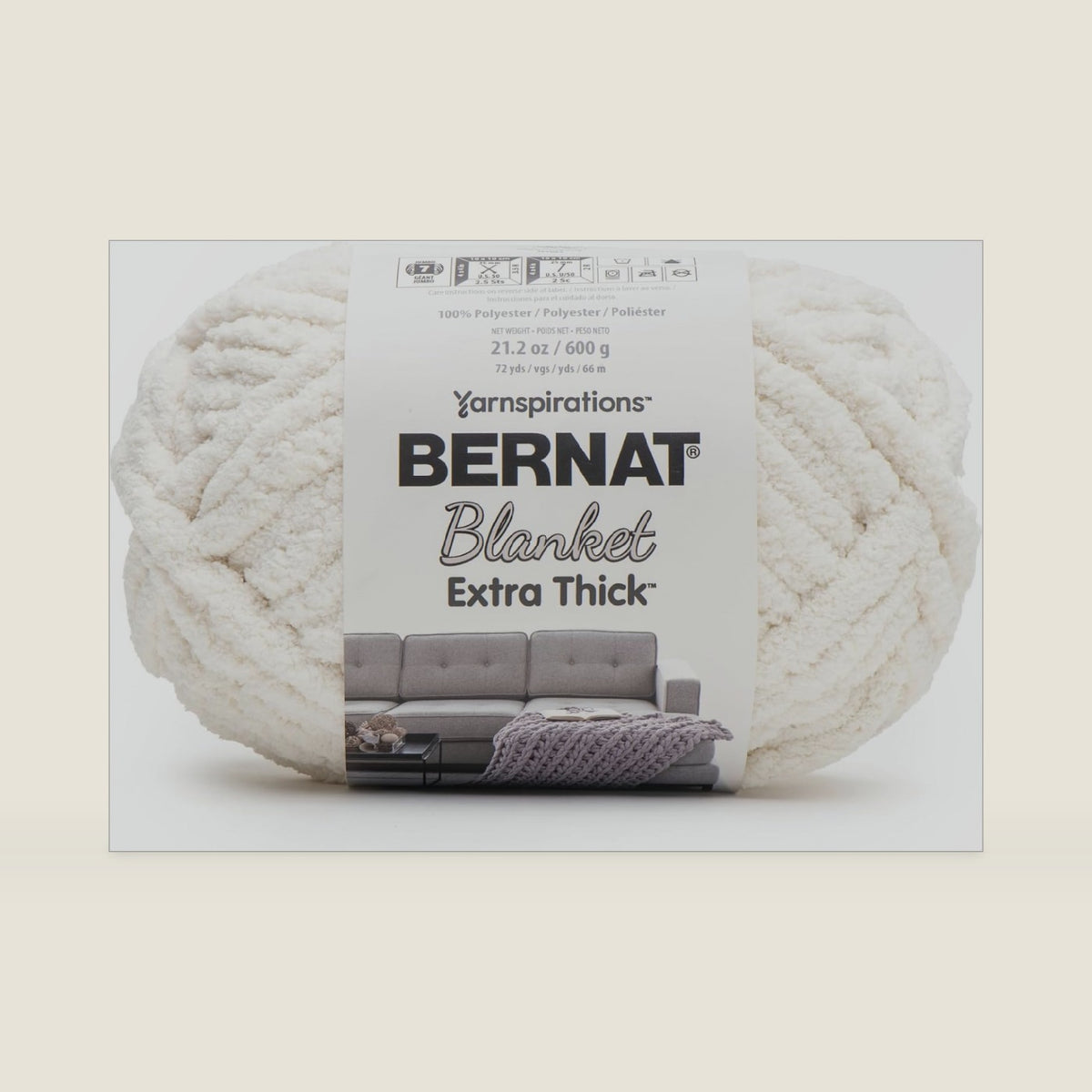 Bernat Blanket Extra Thick Chunky Yarn for Crocheting, Vintage White