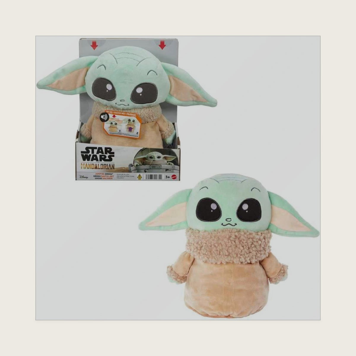 Star Wars Jumping Grogu Plush Toy with Jump Action & Sounds, Soft Doll Inspired by Star Wars Mandalorian Book of Boba Fett