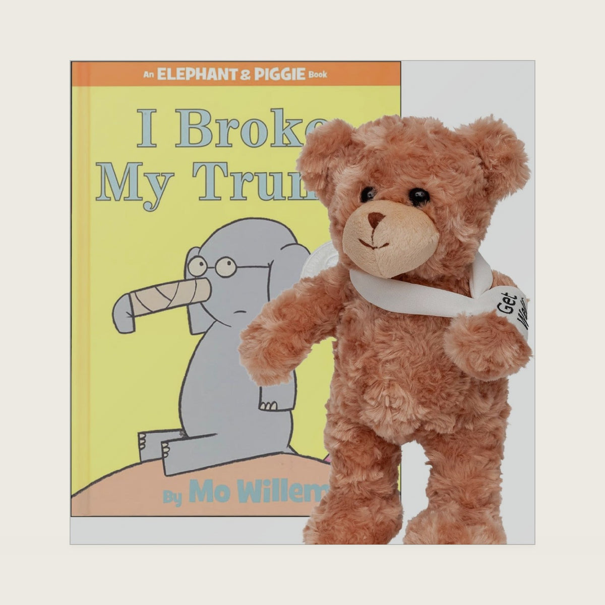 Jolitee Recovery Bear Gifts for Kids and Adults, Teddy Broken Leg, Get Well Stuffed Animal Teddy Bear with Left or Right Arm Cast Sling 10.5 inches (Broken Leg Bear and Book Elephant)
