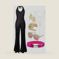 SOMSOC 70s Disco Jumpsuit Costumes Women Fashion Disco Accessories for Halloween Necklace Earrings Bracelet Glasses Belt