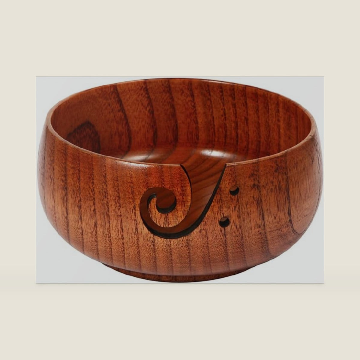 Wooden Yarn Bowl, 6" x 3" Knitting Tool with Holes, Handmade Rounded Edge for Crocheting, Storage Holder for DIY Sewing Supplies