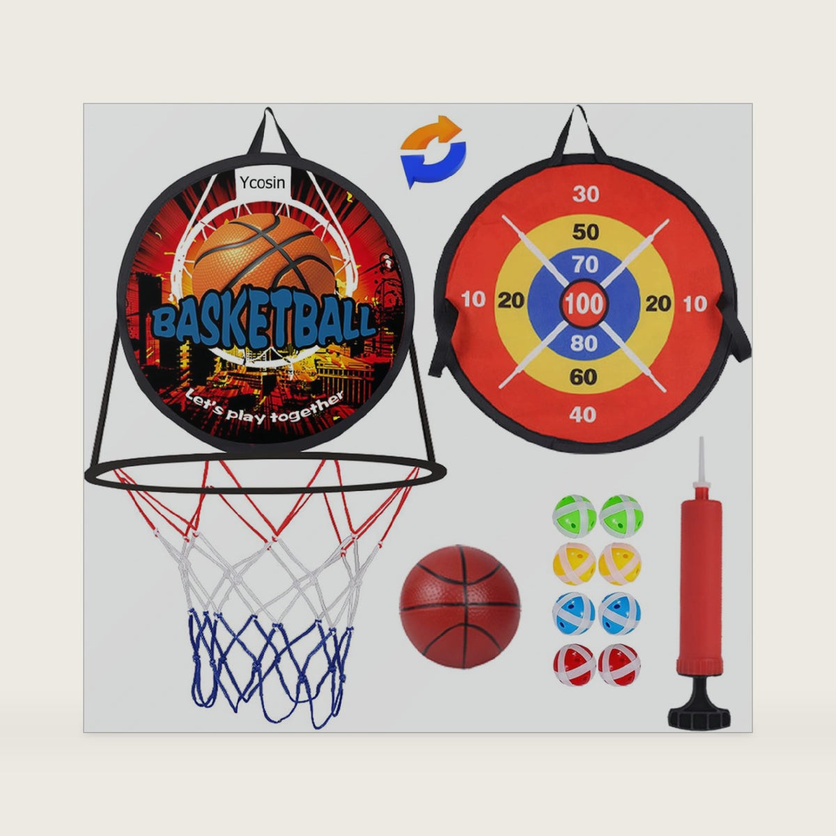 2 in 1 Basketball Hoop and Dart Board, 14" Dart Board for Kids, Basketball Hoop for Kids Toddlers, Sports & Outdoor Play, Birthday Gift Toys for 3 4 5 6 7 8 9 10 Year Old Boys Girls Kids, Party Favors
