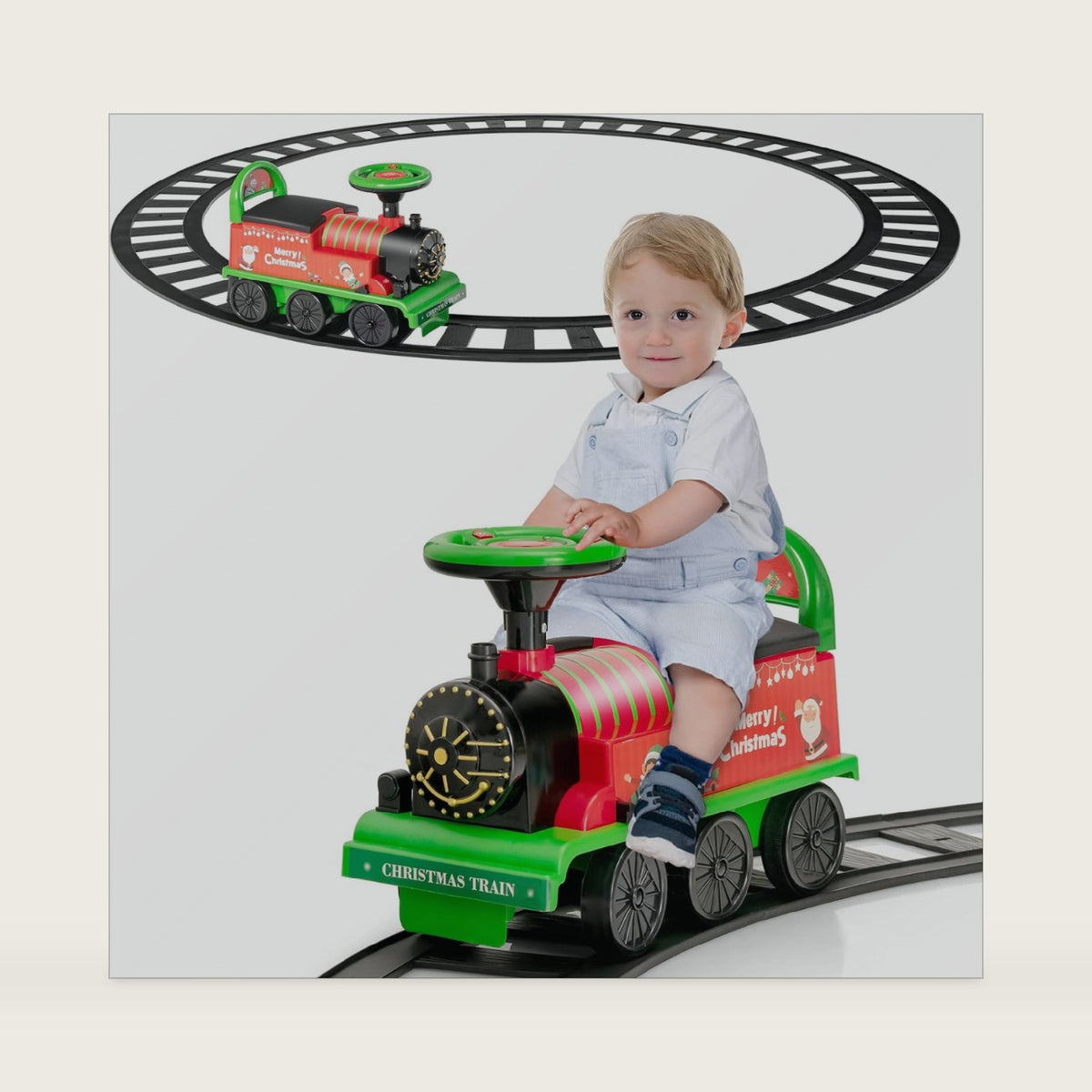 HONEY JOY Ride On Train with 16 PCS Tracks, 6V Battery Powered Electric Ride On Toy for Kids, Flashing Lights & Music, Storage Seat, Playable Without Tracks, Gift for Boys & Girls (Green)