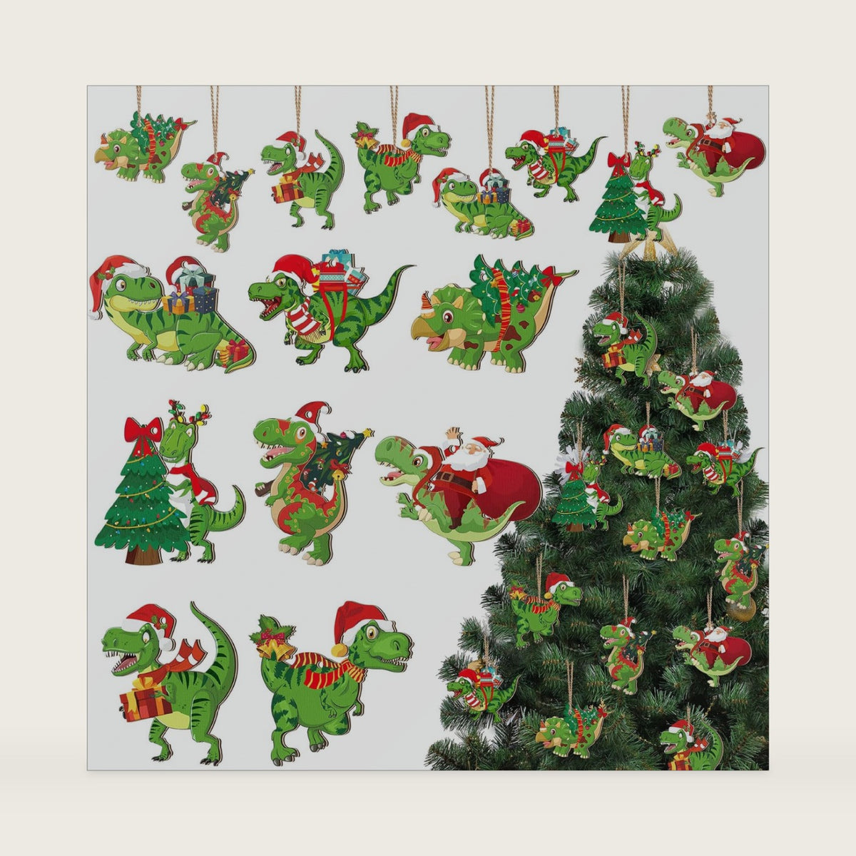 BBTO 40 Pcs Christmas Dinosaur Ornaments Christmas Tree Topper Ornaments