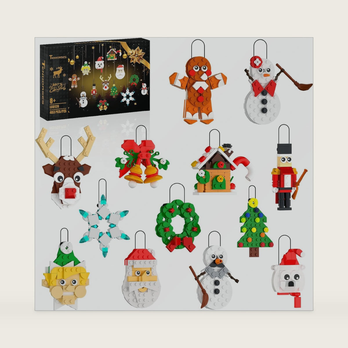 Nubee Christmas Ornaments Building Kit, Christmas Tree, Wreath, Santa, Snowman, Gingerbread, Reindeer, Nutcrackers, Snowflake 13-in-1. Stocking Stuffers Decor Toys Gifts for Boys Girls Kids.