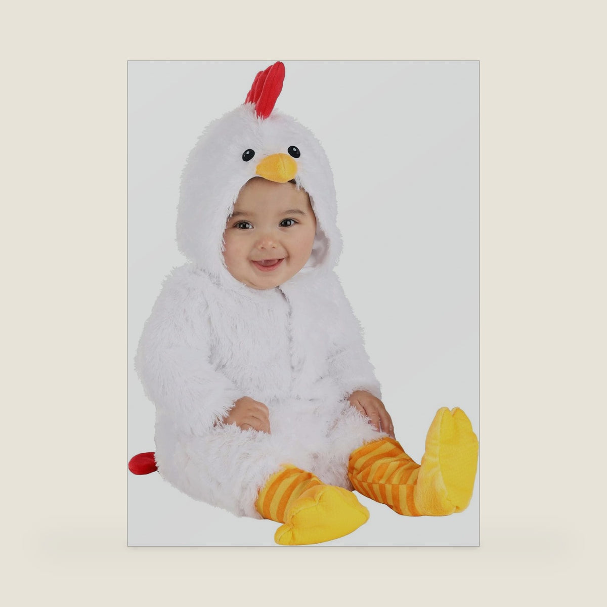 Infant Fluffy Chicken Halloween Costume | Baby Romper and Leggings with Attached Booties | Baby Chicken Outfit for Dress-Up