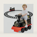 OLAKIDS Kids Ride On Train with Track, 6V Electric Toy with Lights and Sounds, Retractable Footrest, Under Seat Storage, Christmas Theme Battery Powered for Toddlers Boys Girls (1 Seater, Retro)