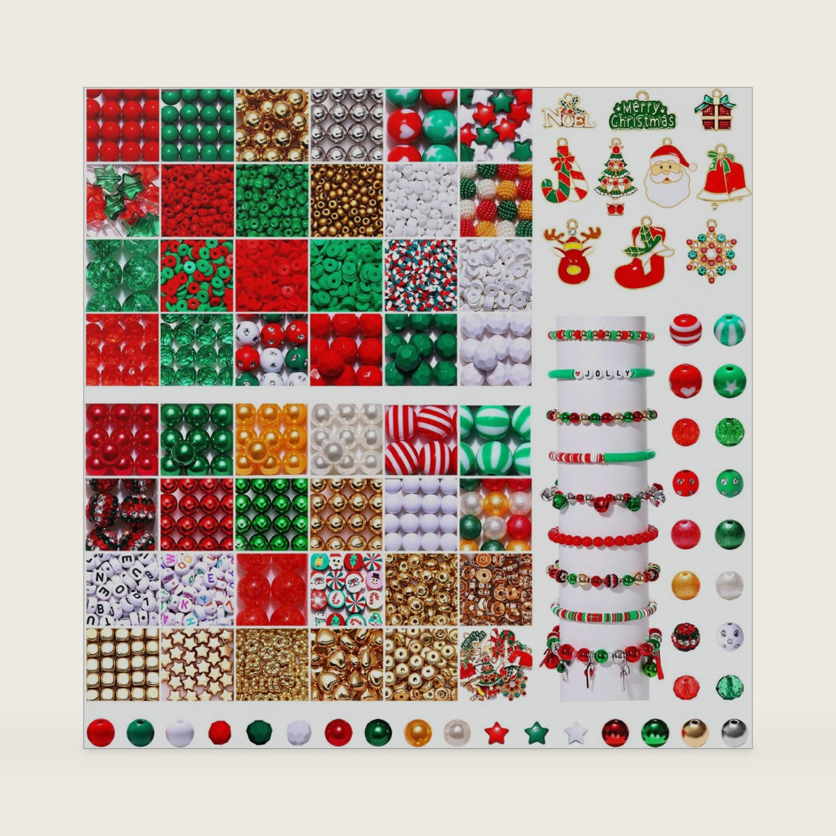 4200PCS+ Christmas Beads for Jewelry Making, Christmas Tree Snowflake Charms, Red Green Polymer Clay Beads Assorted Crystal Bead Gold Heart Star Spacer Bead for Bracelet Necklace Making DIY Crafts