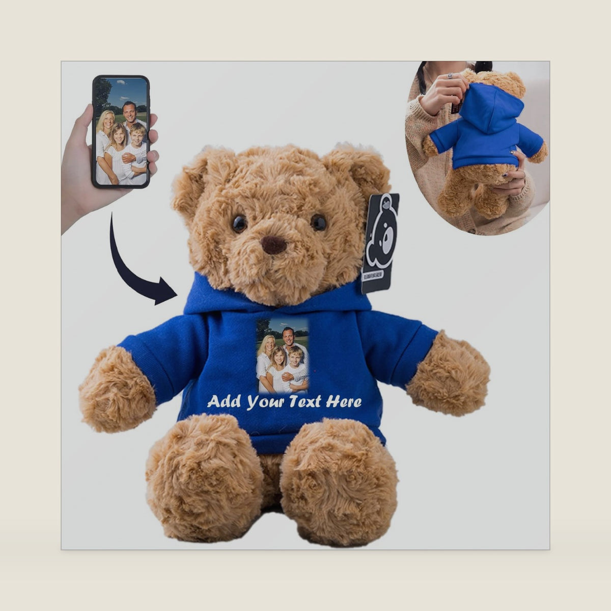 Personalized Teddy Bear Stuffed Animal, Stuffed Bear Plush Toys with Customized Text+Image as Personalized Gifts for Girlfriend/Boyfriend (11 in-Blue)