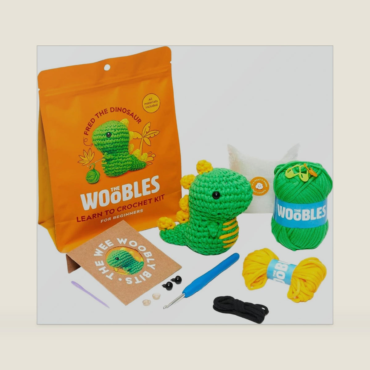 The Woobles Crochet Kit for Beginners (Fred the Dinosaur)