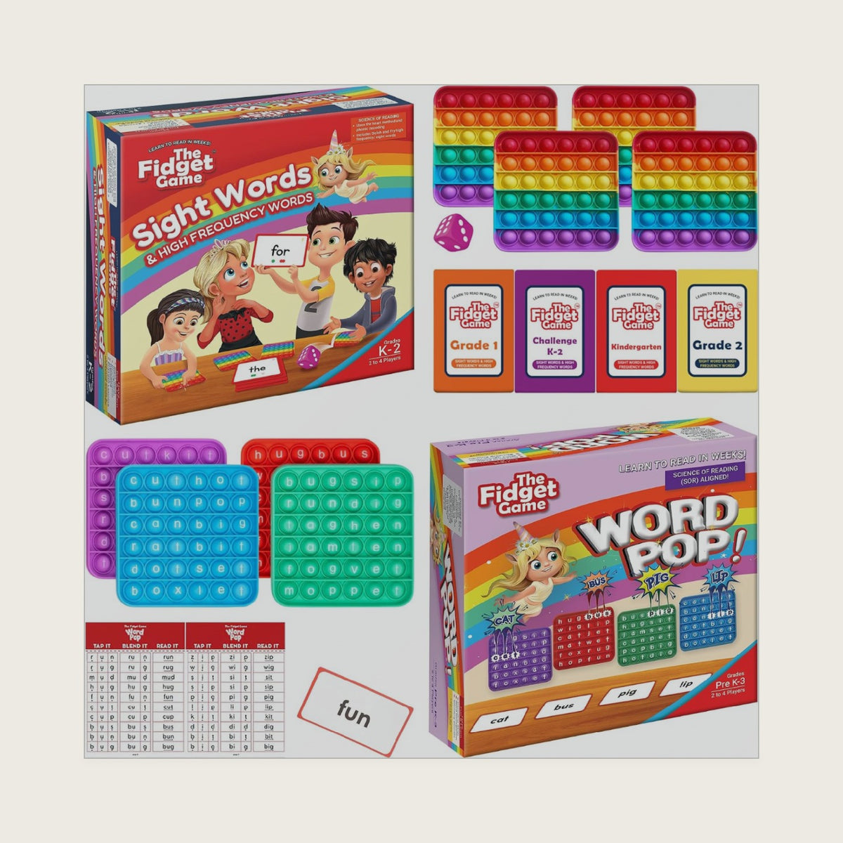 The Fidget Game Ultimate Reading Bundle - Flashcards and Pop Fidget Toys