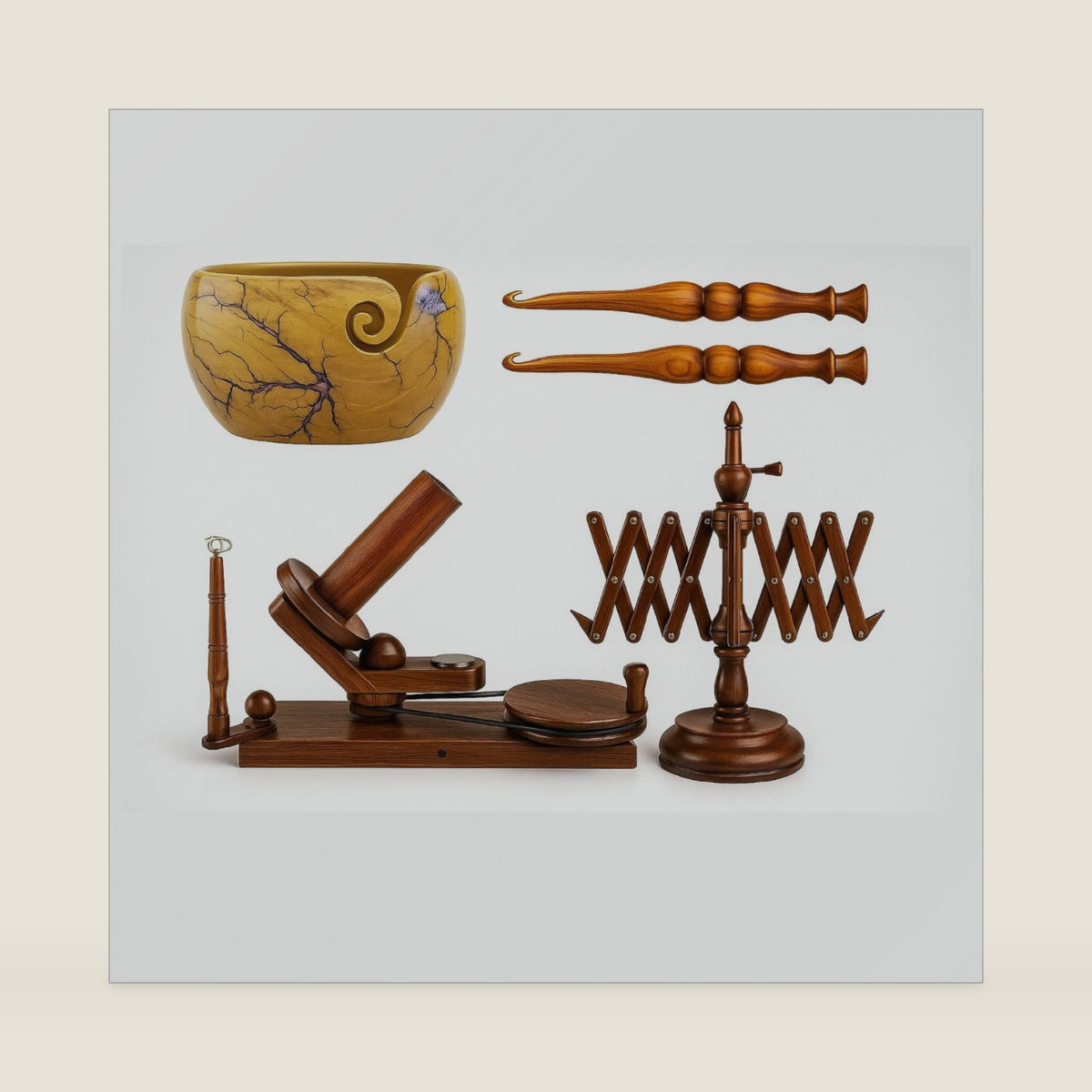 Merit wooden craft Yarn Large Ball Winder and Table Top Swift Winder Knitting and Crochet Umbrella Winder Holder Hand Operated Knitting Winding Tools Wool Winder. (Rosewood Winder and Swift)