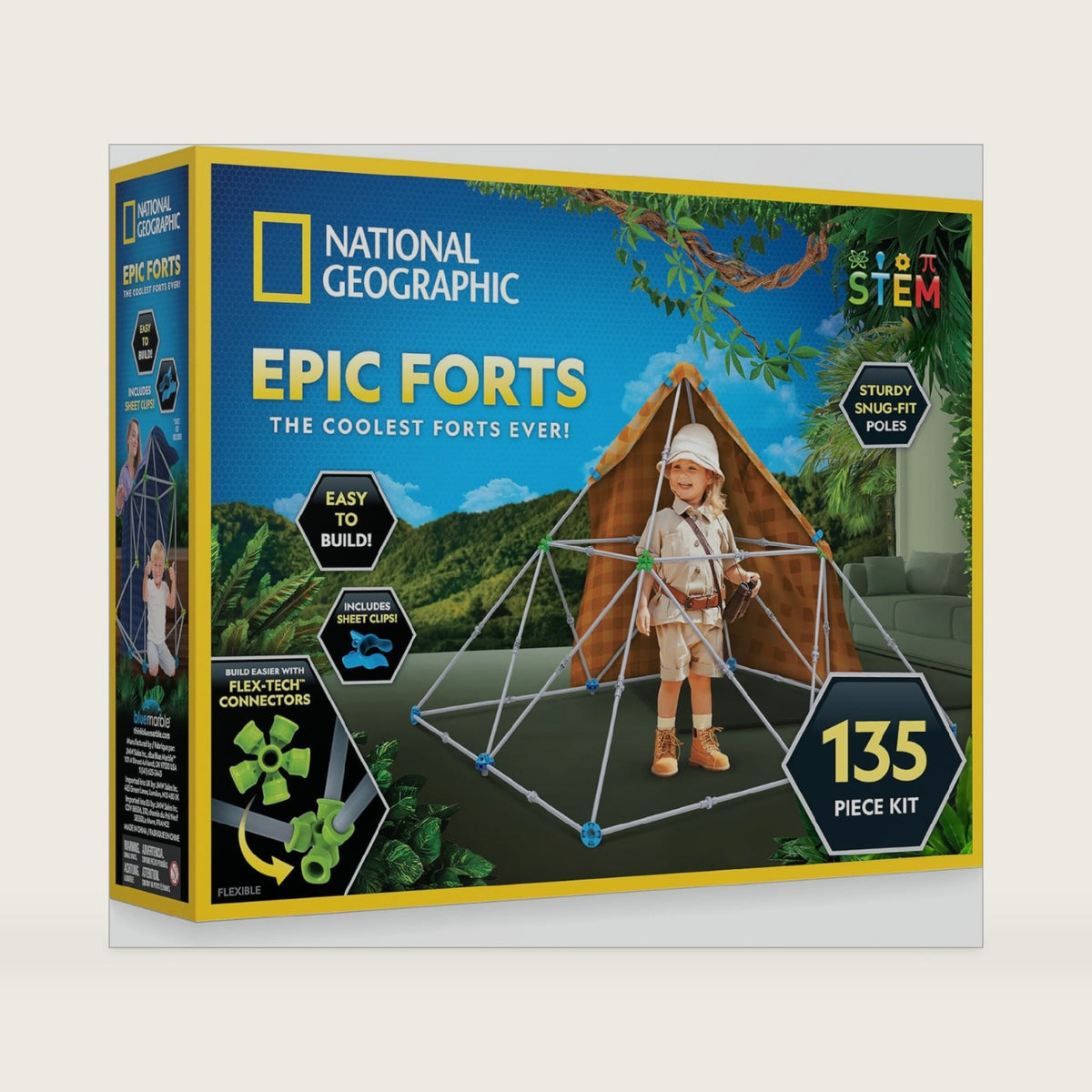 NATIONAL GEOGRAPHIC Kids Fort Building Kit - 135-Piece Indoor Fort Builder, Creative Play, STEM Building Toys for Kids Ages 6 7 8 9 10 11 12, Blanket Fort (Amazon Exclusive)