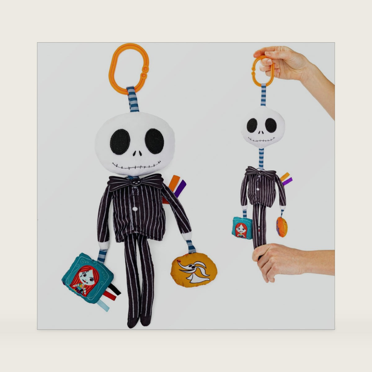 Kids Preferred Disney Baby Nightmare Before Christmas Jack Skellington On The Go Activity Toy with Teether, On The Go Clip, Bell Chime, and Pull Through Arms