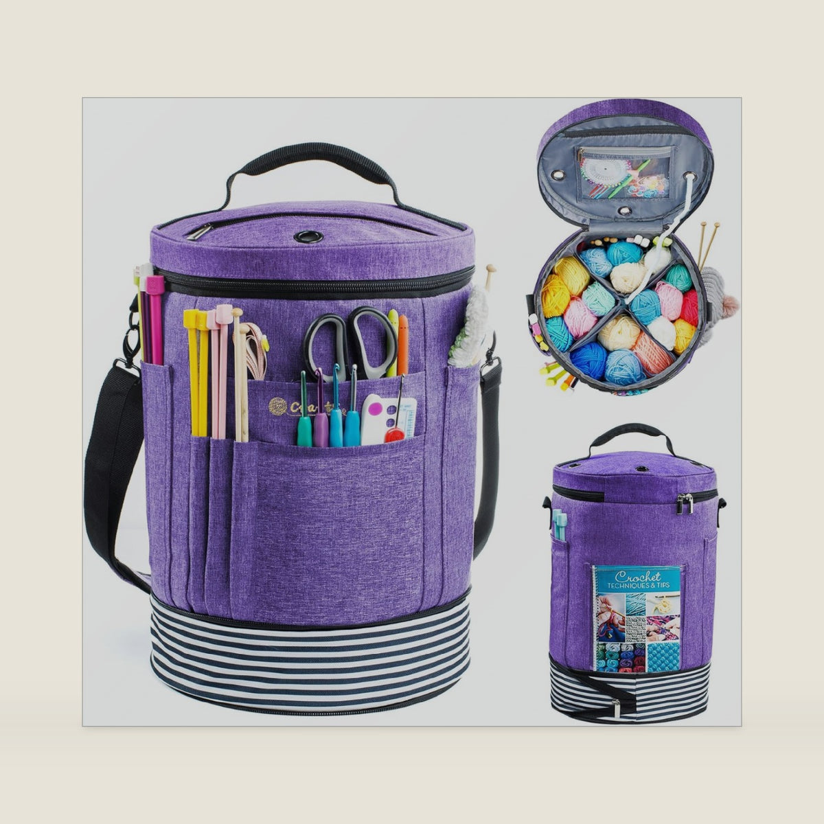 MYBAGZING Expandable Crochet Bag Organizer w/Yarn Grommets& Zipper Closure